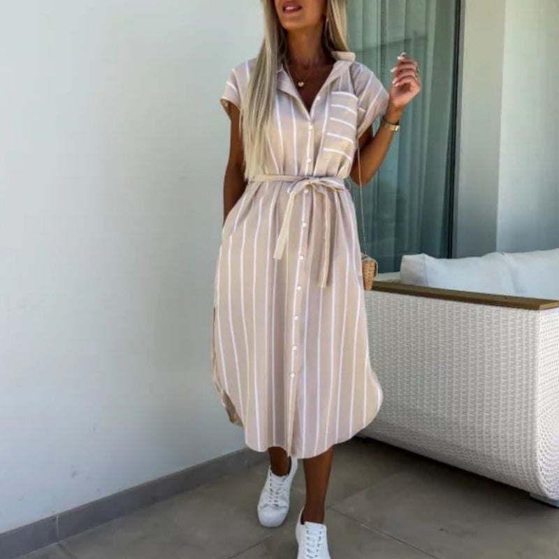 Robe rayée pour femmes avec lien à la taille