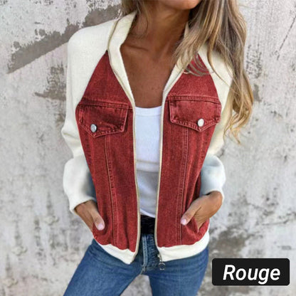 Veste en denim à fermeture éclair pour femme