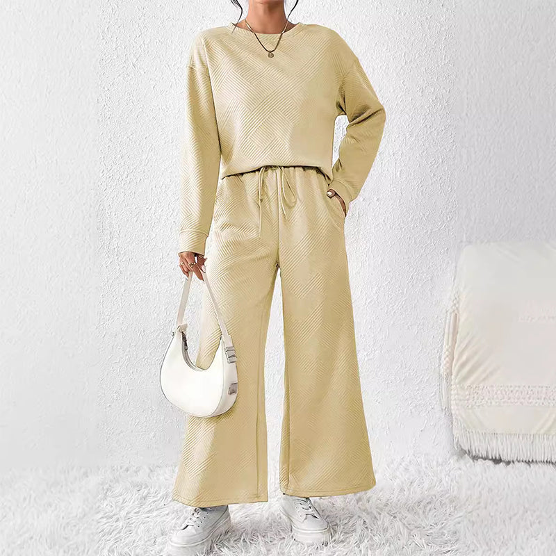 Ensemble 2 pièces femme - haut texturé et pantalon large