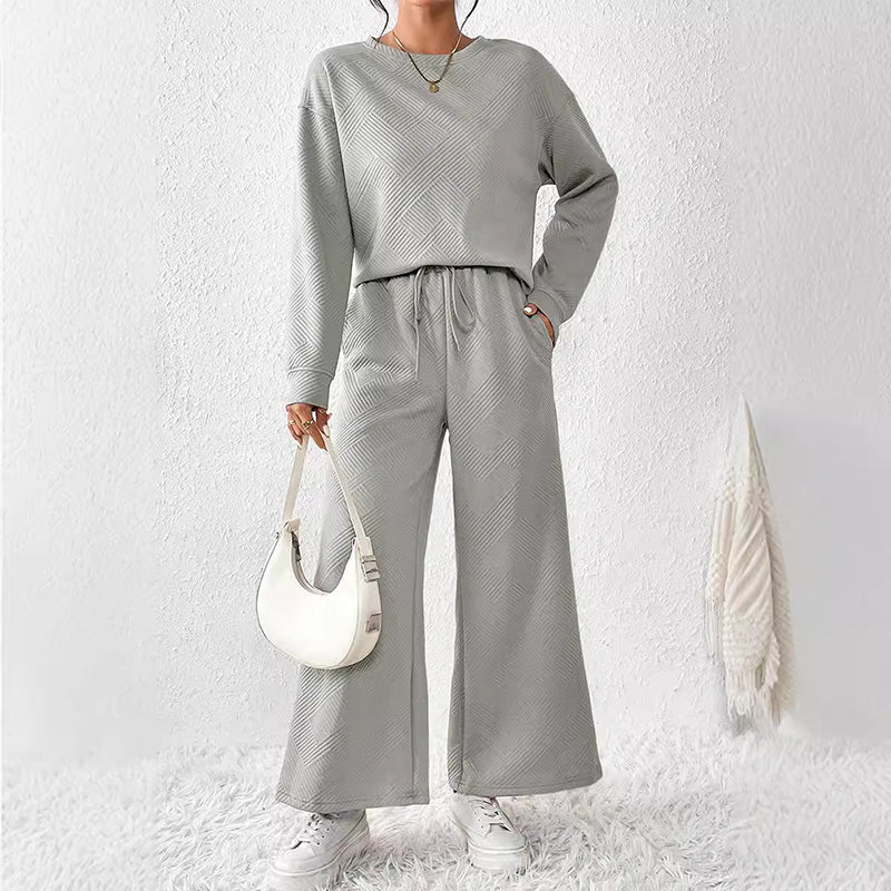 Ensemble 2 pièces femme - haut texturé et pantalon large