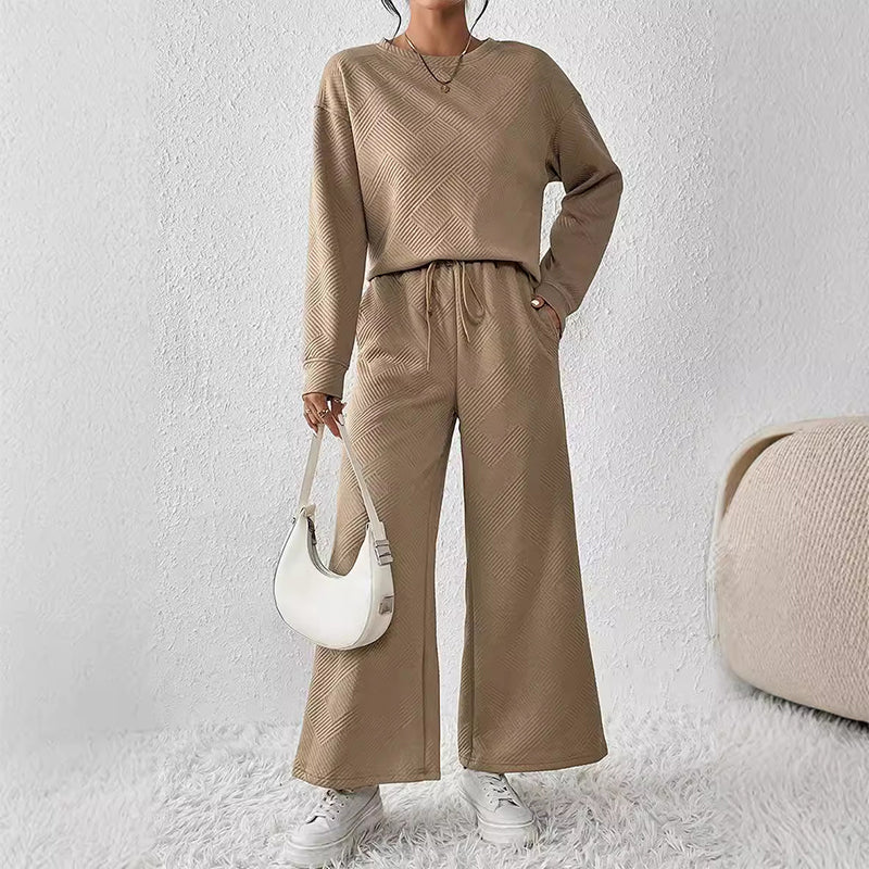 Ensemble 2 pièces femme - haut texturé et pantalon large