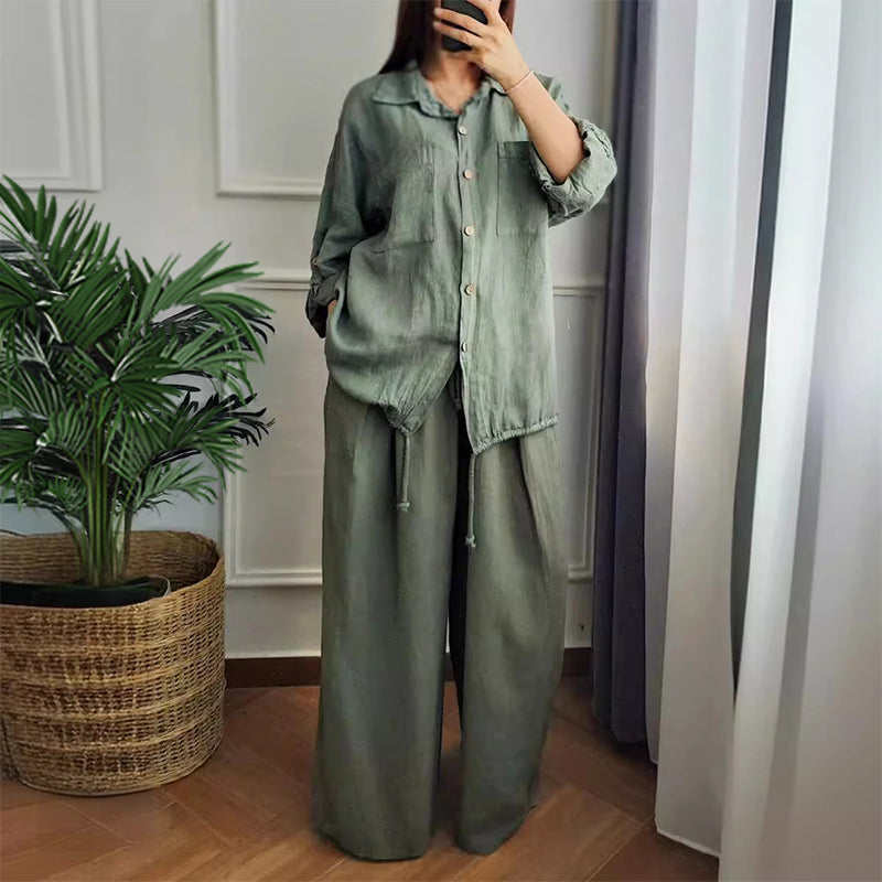 Ensemble 2 pièces - Top à cordon de serrage et pantalon à jambe large
