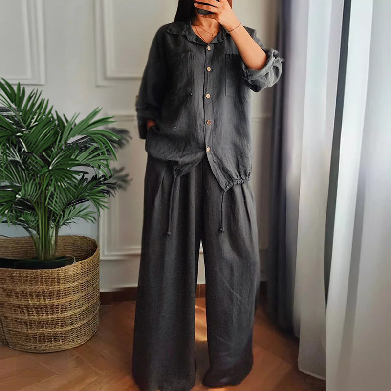 Ensemble 2 pièces - Top à cordon de serrage et pantalon à jambe large
