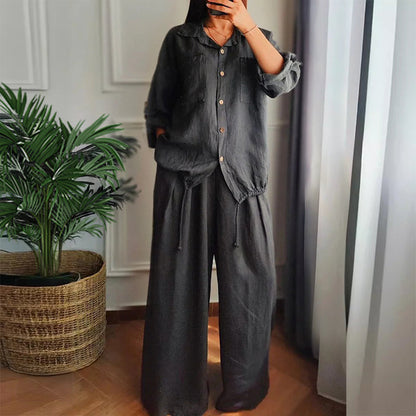 Ensemble 2 pièces - Top à cordon de serrage et pantalon à jambe large