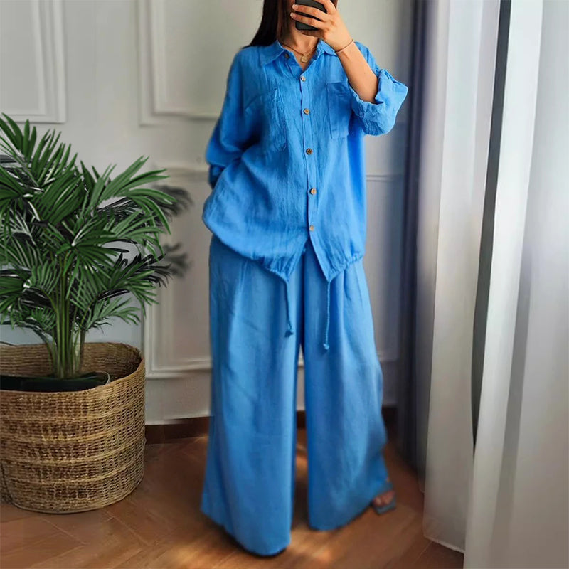 Ensemble 2 pièces - Top à cordon de serrage et pantalon à jambe large