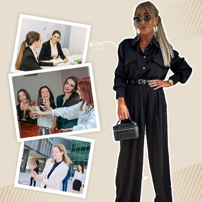 Ensemble 2 Pièces Décontracté pour Femmes : Chemise à Manches Longues et Pantalon Ample