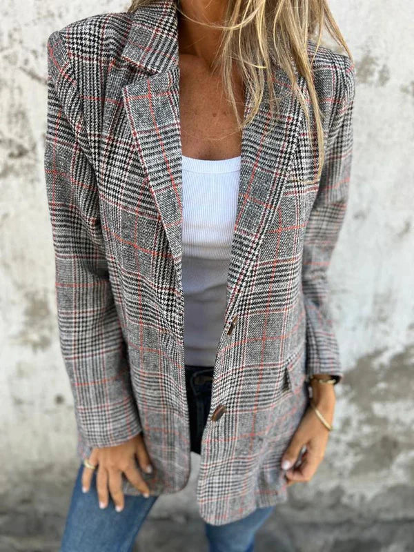 Vika™ | Blazer à Carreaux Prince de Galles en coton