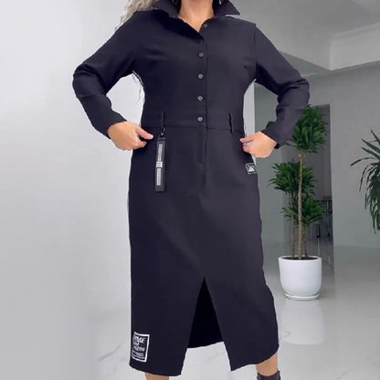 Léa™ | Robe Boutonnée Élégante à Manches Longues