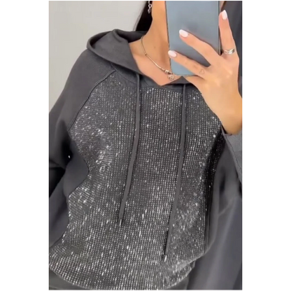 Sweat-shirt à capuche et pantalon de jogging à revers pour femme (ensemble 2 pièces)