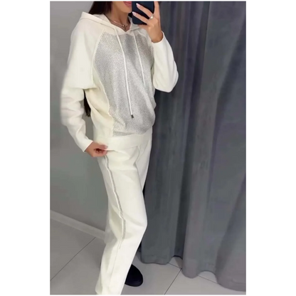 Sweat-shirt à capuche et pantalon de jogging à revers pour femme (ensemble 2 pièces)
