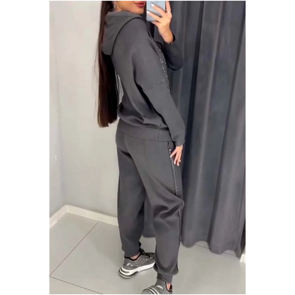 Sweat-shirt à capuche et pantalon de jogging à revers pour femme (ensemble 2 pièces)