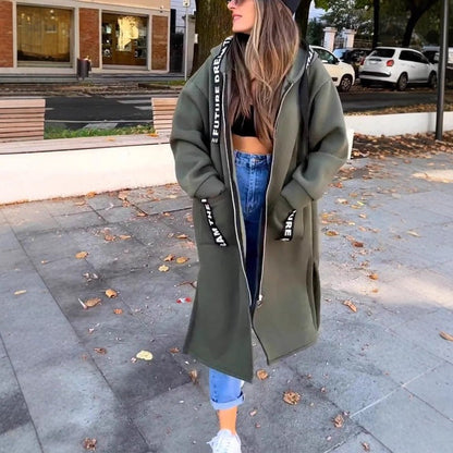 Veste longue à capuche pour femme
