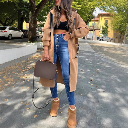 Veste longue à capuche pour femme