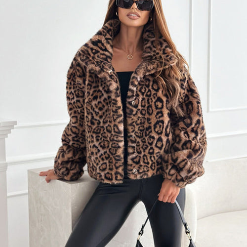 Lola™ | Veste Fluffy Courte à Imprimé Léopard