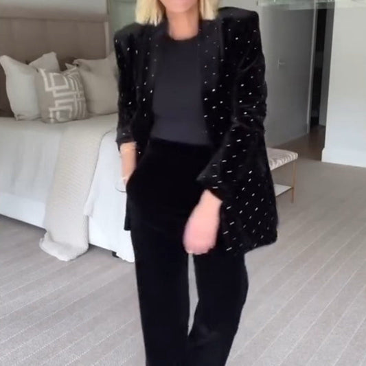 Blazer en velours de luxe avec strass pour femme