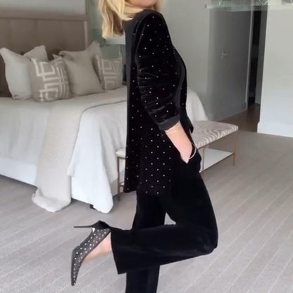 Blazer en velours de luxe avec strass pour femme