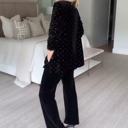 Blazer en velours de luxe avec strass pour femme