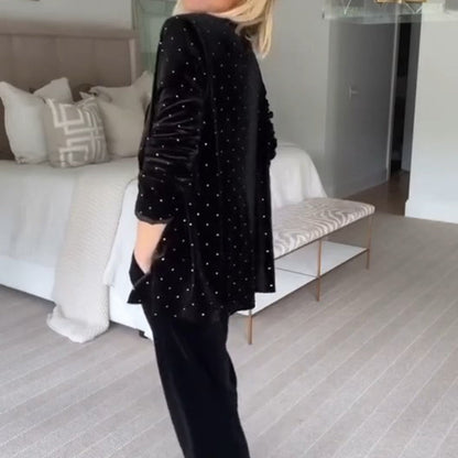 Blazer en velours de luxe avec strass pour femme