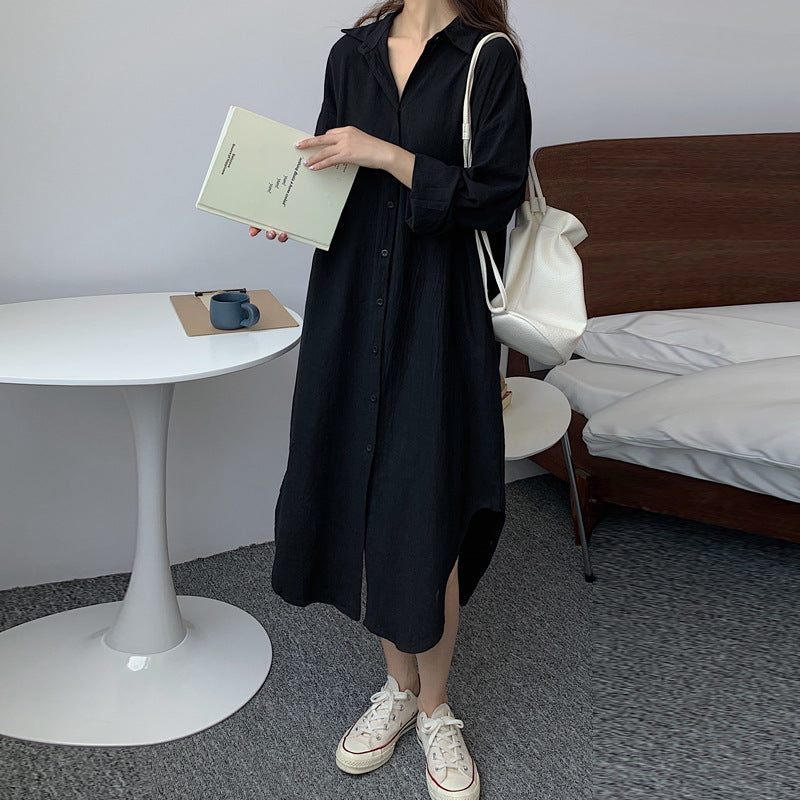 Robe boutonnée respirante de couleur unie avec revers