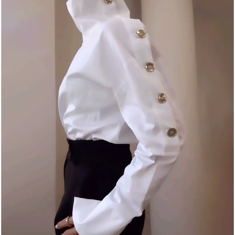 Haut boutonné latéral confortable de couleur unie chic