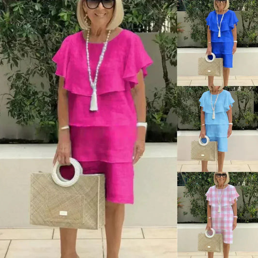 Sibel™ - Robe en chiffon à manches courtes, longueur genou avec volants