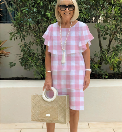 Sibel™ - Robe en chiffon à manches courtes, longueur genou avec volants