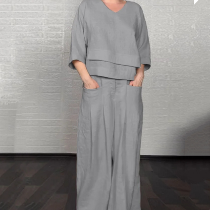 Viviette™ - Ensemble Élégant en Coton et Lin pour Femme – 2 Pièces