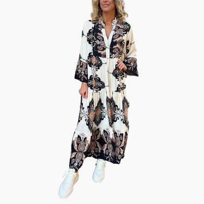 Anirelle™ - Robe femme élégante imprimée ample fluide col V manches évasées