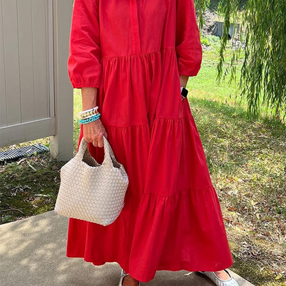 Faelina™ - Robe décontractée pour femmes, coupe ample avec col revers et longueur cheville