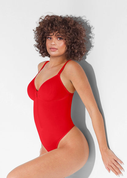 Stefanie Zipper - Naadloos Plunge Bodysuit – Borstondersteuning en Interne Clips