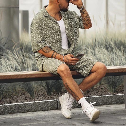 Ensemble Chemise et Short Ample à Imprimé Aztèque Stylé pour Hommes