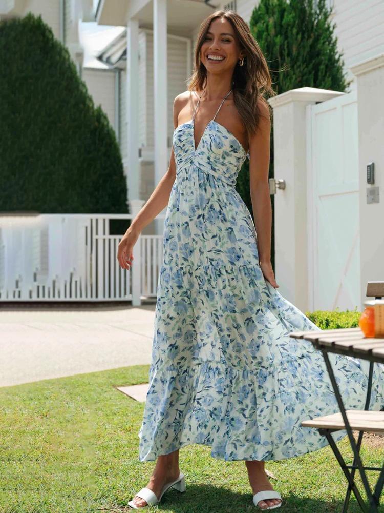 Pauline Laurent® | Neckholder Maxi robe d'été à fleurs