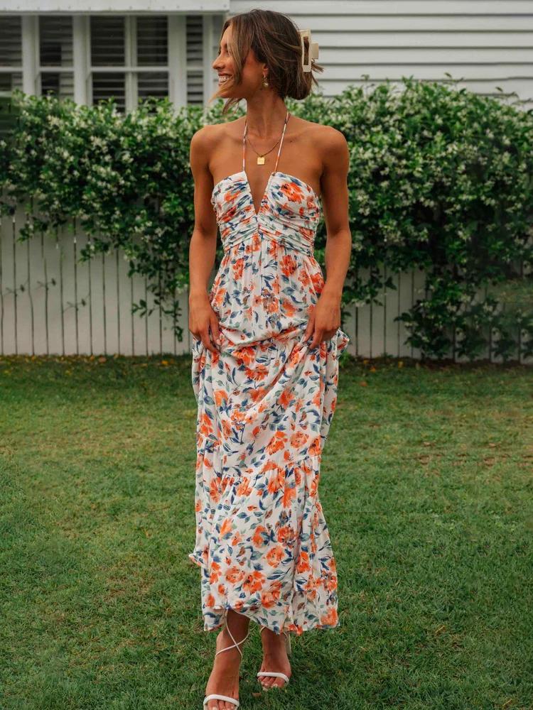 Pauline Laurent® | Neckholder Maxi robe d'été à fleurs