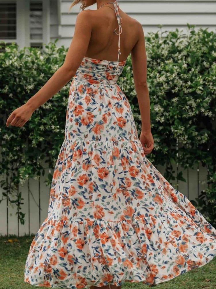 Pauline Laurent® | Neckholder Maxi robe d'été à fleurs