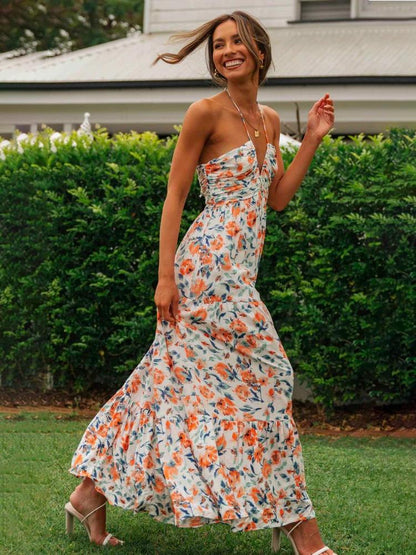 Pauline Laurent® | Neckholder Maxi robe d'été à fleurs