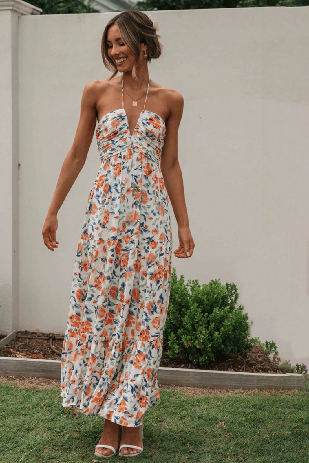 Pauline Laurent® | Neckholder Maxi robe d'été à fleurs