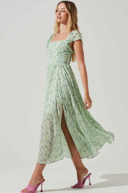 Pauline Laurent® | Robe midi avec haut plissé et fente