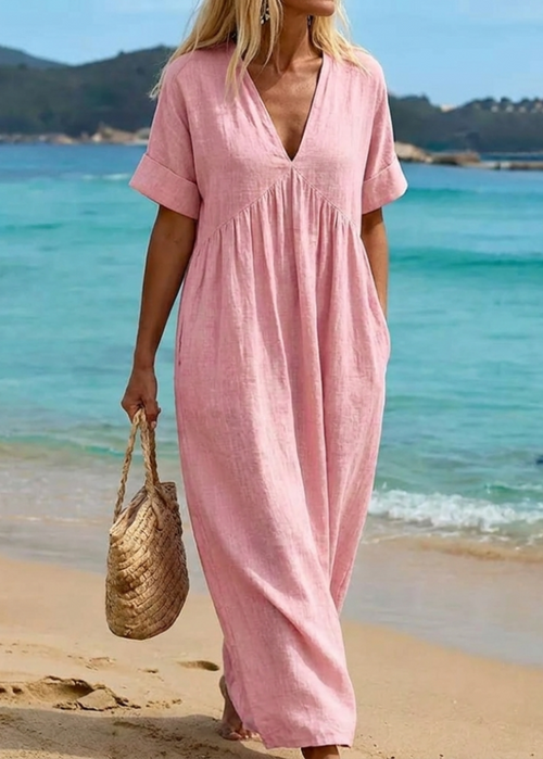 Viana™ | Robe Longue Fluide Col V Estival