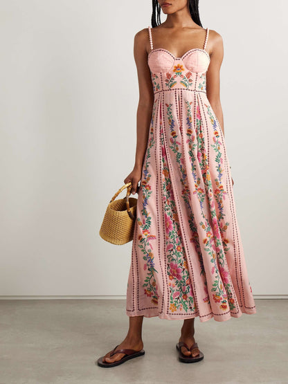 Robe longue en voile de coton mélangé à imprimé floral