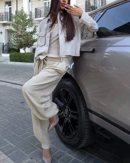 Ensemble élégant deux pièces veste et pantalon cargo