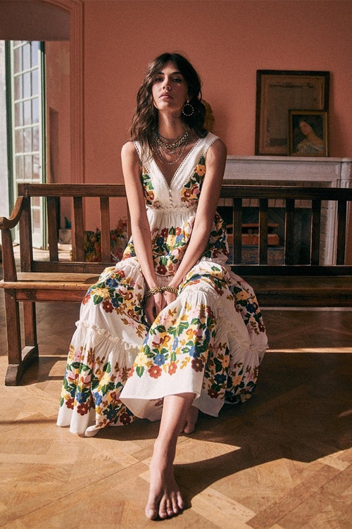 Pauline Laurent® | Robe midi imprimée avec garniture