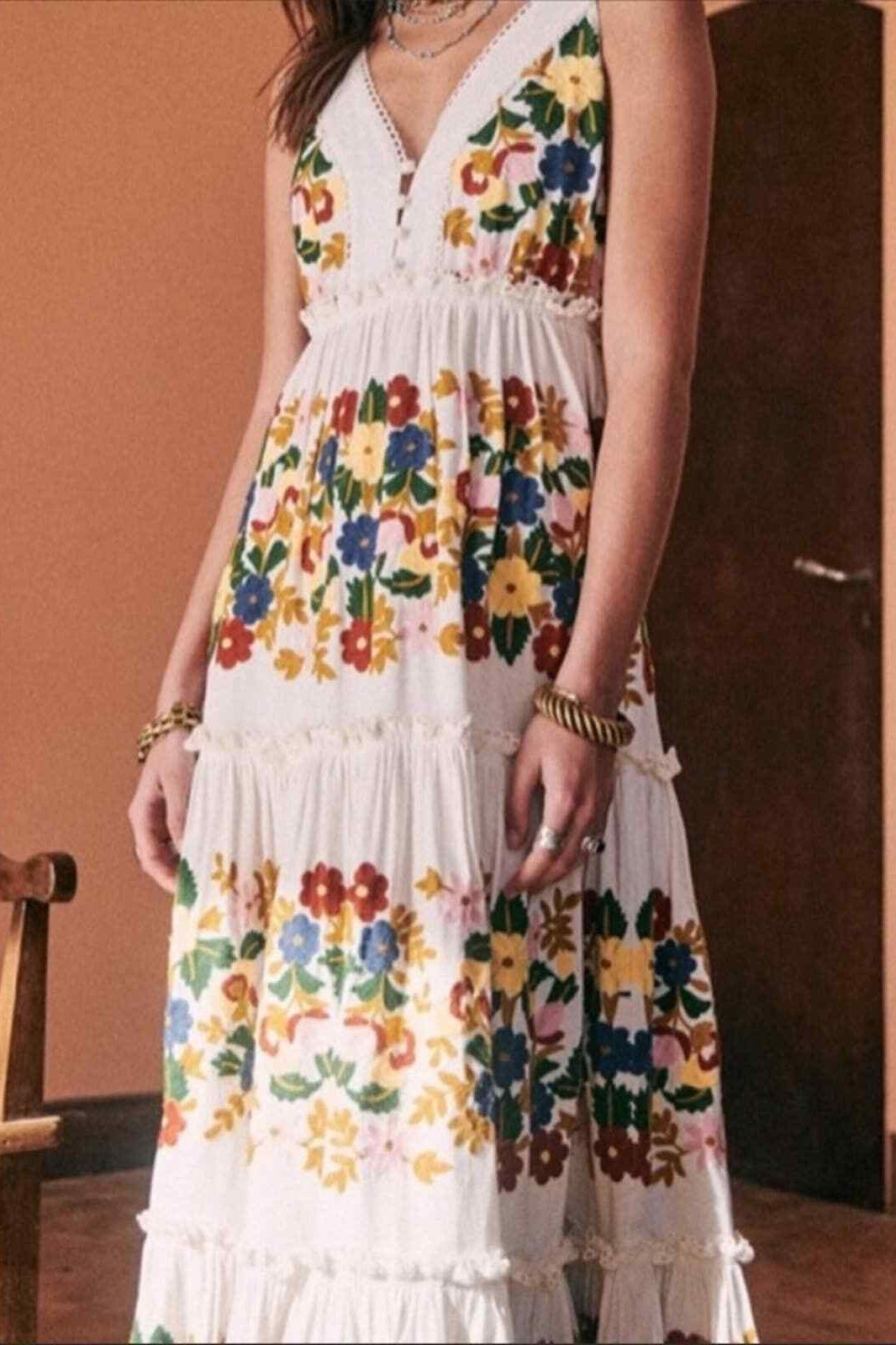 Pauline Laurent® | Robe midi imprimée avec garniture