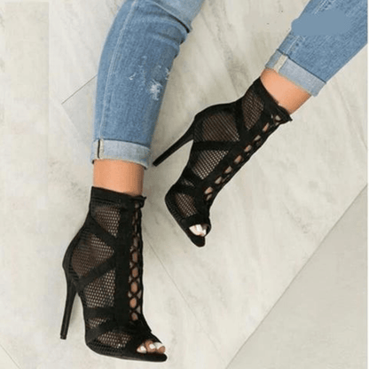 Bottes À Talons En Maille Lacées Élégantes Pour Femme
