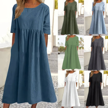 Robe en coton avec col rond et poches - 💖 SPÉCIAL FÊTE DES MÈRES 👩‍🦳