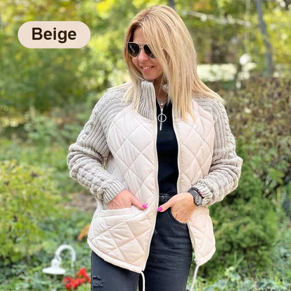 Veste Matelassée d'Hiver pour Femme avec Patchwork et Manches en Maille