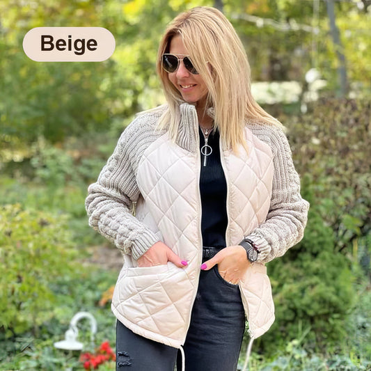 Veste Matelassée d'Hiver pour Femme avec Patchwork et Manches en Maille