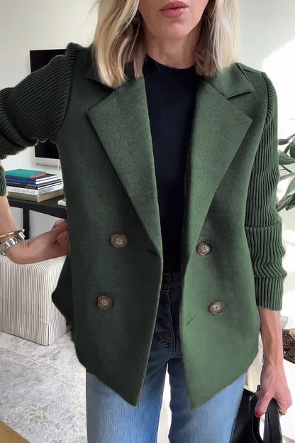 Manteau Casual en Maille avec Boutons et Manches Patchwork pour Femme