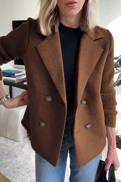 Manteau Casual en Maille avec Boutons et Manches Patchwork pour Femme