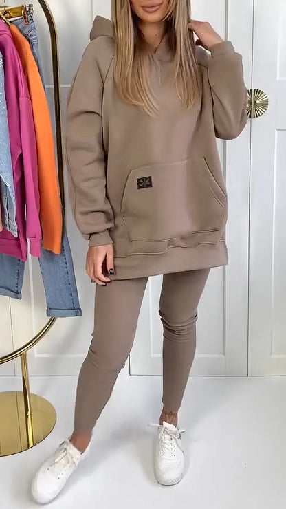 Ensemble Décontracté avec Capuche et Fente pour Femme