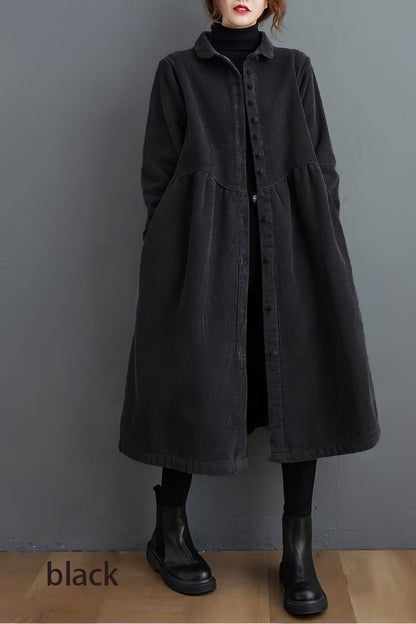 Manteau en velours côtelé épais et ajusté pour femme
